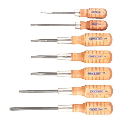 Pistolsmith Screwdriver Set sisältää seitsemän tarkasti muotoiltua ruuvimeisseliä, jotka sopivat useimpiin Colt, S&W ja Ruger® käsipyssyjen ruuveihin.