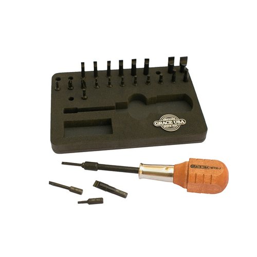 Grace USA GUNSMITH 24-BIT MAGNETIC TIP SCREWDRIVER SET tarjoaa tarkkuus- ja kestävyysstandardit, ergonomisen magneettikärjen ja järjestetyn säilytyksen.