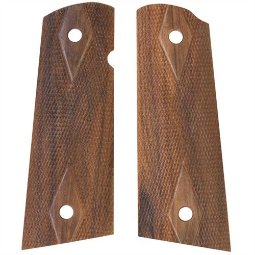 HOGUE 1911 SQUARE BOTTOM GRIPS tarjoavat ylimääräistä pituutta, täydellisen istuvuuden ja paremman mukavuuden, sekä luistamattoman otteen 18 lpi checkeringin ansiosta.