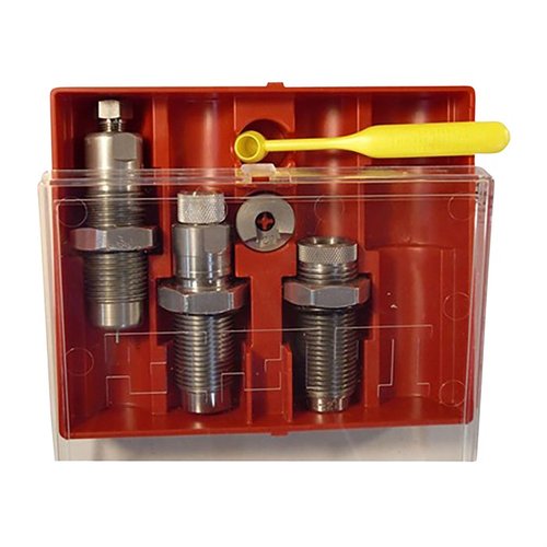 LEE PRECISIONin PACESETTER 3-DIE SET 8.6 BLACKOUT sisältää kaikki tarvittavat työkalut, kuten Full Length Sizing Die ja Factory Crimp Die, yhteensopiva 7/8"-14 puristimien kanssa.