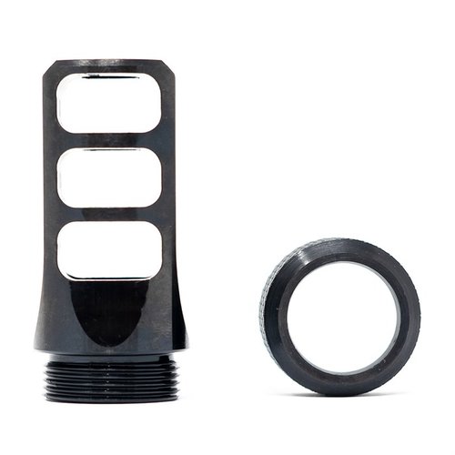 Faxon MuzzLok 8.6 Blackout 3-port muzzle brake mahdollistaa helpon asennuksen ilman crush washeria, ja sen voi kiinnittää ja irrottaa kentällä vaivattomasti.