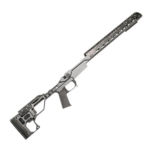 Christensen Armsin Modern Precision SA Chassis on ultra-kevyt ja säädettävä alusta, joka sisältää FFT-hiilikuitukahvan ja säädettävän pituuden, paino alle 1,6 kg.