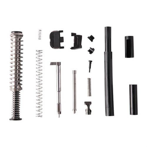 Uuden sukupolven SLIDE PARTS KIT GLOCK 17:ssä on billet-firing pin ja kaikki tarvittavat osat aftermarket- tai tehdasliukujen kunnostamiseen.