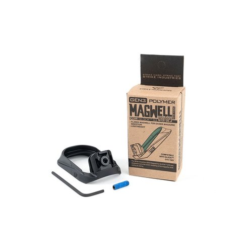 Strike Industries GEN3 Magwell GLOCK™ G19: helpottaa lataamista, parantaa otetta, kevyt ja kestävä SI Polymer Extreme -materiaali, yhteensopiva useiden lisäosien kanssa.