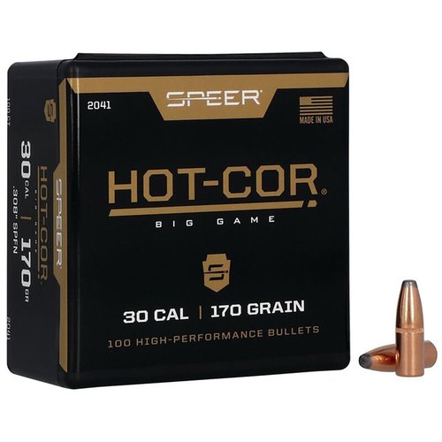 HOT-COR 30 CALIBER - 170GR Soft Point Flat Nose - luodit tarjoavat erinomaisen tarkkuuden ja luotettavan suorituskyvyn ilman haitallisia tyhjiöitä ytimen sisällä.