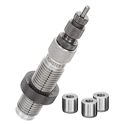 Forsterin Bushing Full Length Sizing Die -kitti sisältää käsin kiillotetun Full Length Bushing Die:n ja kolme erityisesti valittua bushing-kokoa, jotka parantavat tarkkuutta.