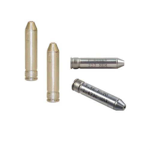.223 Remington ja 5.56mm patruunoille suunniteltu Essential AR-15 Headspace Gauge set, sisältää Go ja No Go Gauge, sekä Brownells Field II Gauge.
