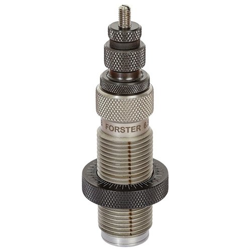 Forsterin Bushing Full Length Sizing Die -kitti sisältää käsin hiotun bushing-die:n ja kolme valittua bushing-kokoa, jotka takaavat tarkkuuden ja laadun.