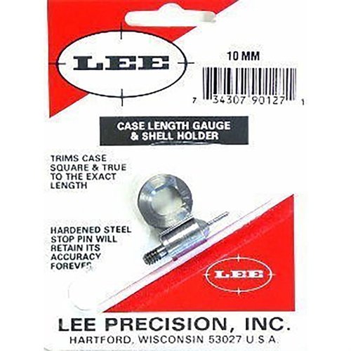 CASE LENGTH GAUGES, LEE LENGTH GAUGE/SHELLHOLDER 10MM AUTO on tarkka ja helppo työkalu patruunoiden pituuden leikkaamiseen ja suun suoristamiseen.