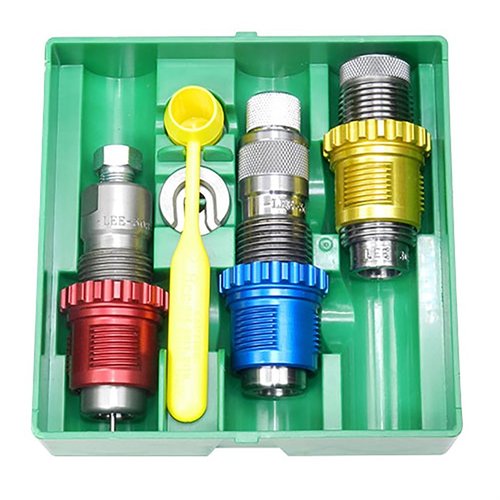 Lee Rifle Breech Lock 3-Diesetti sisältää värilliset Smart Lock -liittimet, Full Length Sizing Die, Bullet Seating Die ja Factory Crimp Die, täydellinen lataamiseen.