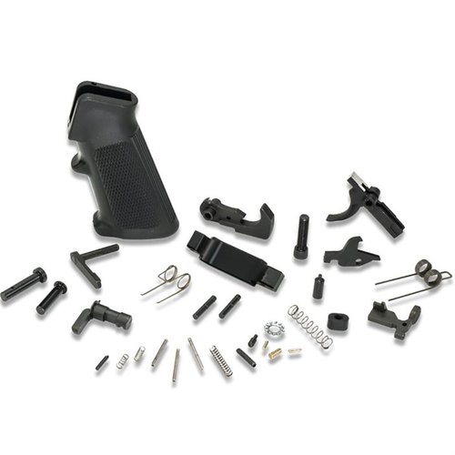 KAK Industryn AR-15 Lower Parts Kit sisältää kaiken tarvittavan alareseptorin kokoamiseen, 100% amerikkalaista valmistusta ja mil-spec mitat.