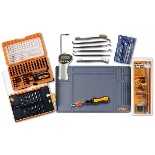 ULTIMATE GUNSMITH KIT yhdistää kaikki tärkeimmät työkalut, kuten Deluxe Hammer & Punch Setin ja Electronic Digital Trigger Pull Gaugen, helpottaen aseiden huoltoa.