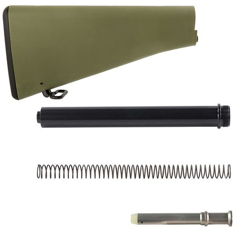 Brownells M16A1 Buttstock Assembly tarjoaa tarkasti valmistetun retro-tyylisen osan AR-15:lle, täydellinen yhdistelmä alkuperäisiä komponentteja ja uusia värejä.