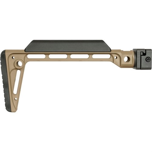 MINIMALISTIC SIDE FOLDING STOCK tarjoaa kestävän ja joustavan rakenteen, 5 QD sling kiinnitystä ja mukautettavan taittomekanismin oikealle tai vasemmalle.