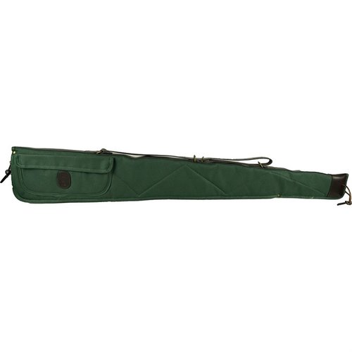 BOB ALLENin Canvas Shotgun Case on kestävä, vedenkestävä canvas ulkopinta, pehmeä flanellivuori, nahkaremmillä ja lukittavilla vetoketjuilla.