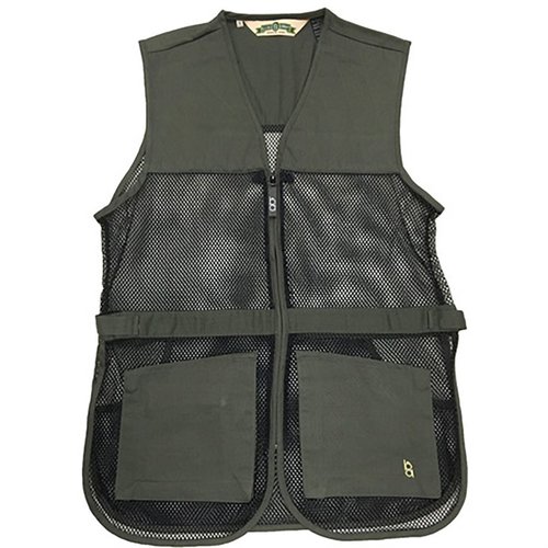 BOB ALLEN FULL MESH DUAL PAD SHOOTING VEST tarjoaa kevyen ja hyvin tuulettuvan rakenteen, kaksinkertaiset pehmusteet, säädettävät sivuhihnat ja useita taskuja.