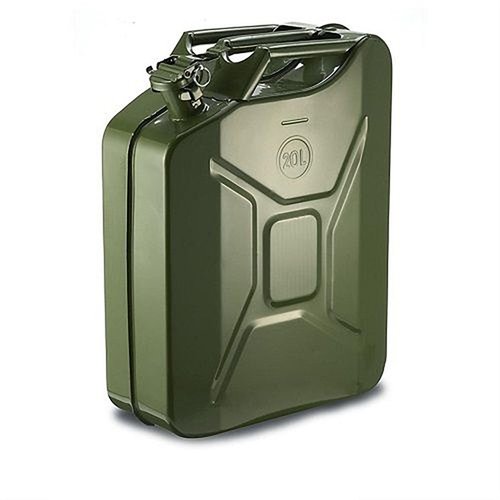Säilytä ylimääräinen polttoaine helposti Military Style Jerry Can -kanisterilla, jossa on tiivis kansi, kestävä enamel-pinta ja kätevä kaatoputki.