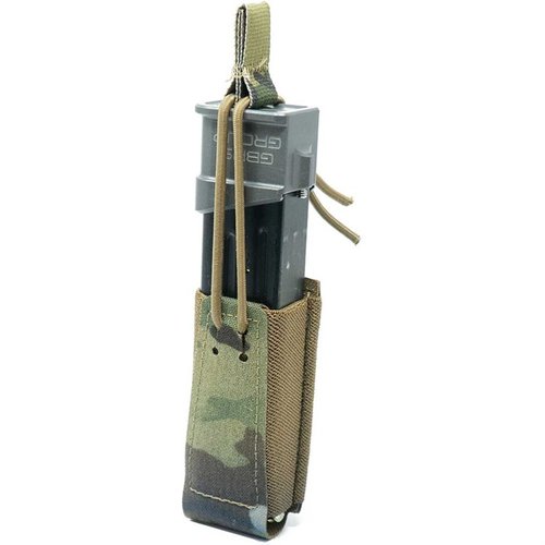 GBRS Groupin Single Pistol Mag Pouch tarjoaa joustavan ja kompakti ratkaisun, joka sopii useimmille kaksinkertaisille pistoolimaksoille ja sisältää irrotettavan bungee-kannan.