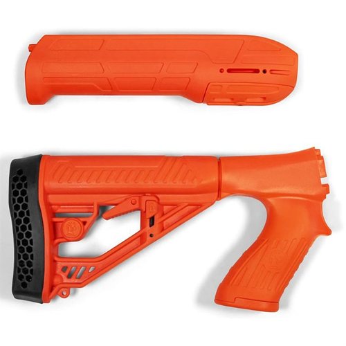 ADAPTIVE TACTICAL EX PERFORMANCE säädettävä perä ja etuosa Remington 870:lle, kestävä polymeri, säädettävä pituus, integroitu lisävarustetuki, saatavana mustana ja oranssina.