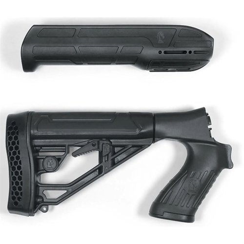 ADAPTIVE TACTICAL EX Performance Adjustable Stock & Forend tarjoaa mukautettavan pituuden, kestävän polymerirakenteen ja piilossa olevan picatinny-railin lisävarusteille.