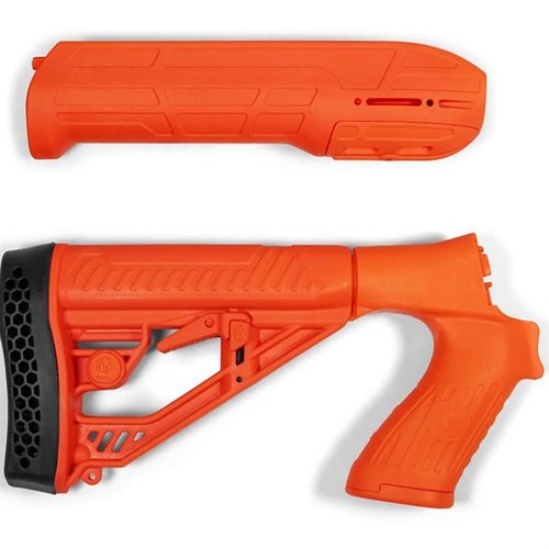 ADAPTIVE TACTICAL EX Performance Adjustable Stock & Forend tarjoaa mukautettavan pituuden, kestävästä polymerista valmistetun rakenteen ja piilossa olevan picatinny-railin.