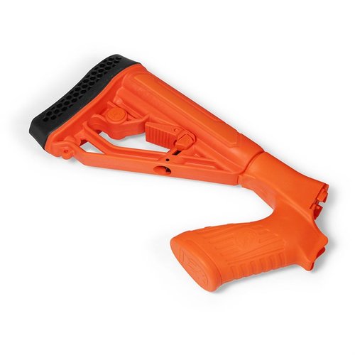 ADAPTIVE TACTICAL EX Performance Adjustable Pistol Grip Stock tarjoaa säädettävän pituuden, kestävän polymeerirakenteen ja helpon asennuksen Mossberg 500/590/88:lle.