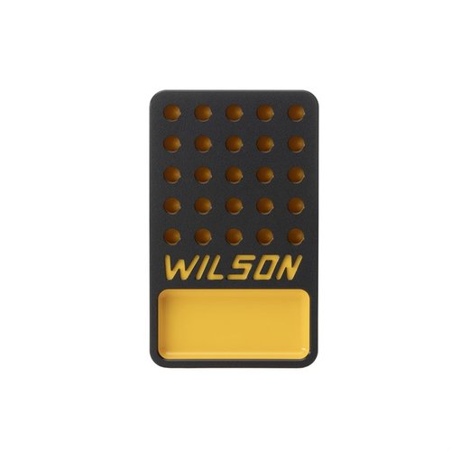 .440" WILSON 25-ROUND RELOADING TRAY pitää 25 hylsyä järjestyksessä, sisältää kätevän bullet/primer cupin ja kestävää HDPE-muovia, helppo tunnistaa musta/keltainen väri.