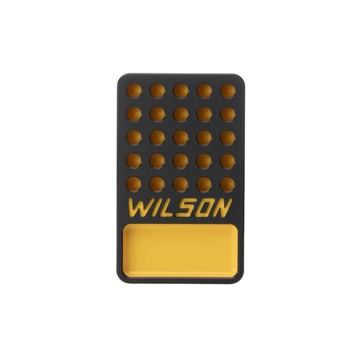.533" WILSON 25-ROUND RELOADING TRAY tarjoaa 25 patruunan kapasiteetin, integroitu bullet/primer cup, kestävä HDPE-materiaali ja matala profiili helppoon käyttöön.