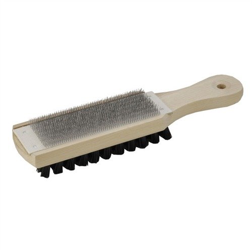 Brownells Double Face File Cleaner on kaksipuolinen työkalu, joka poistaa metallipölyn tehokkaasti ja pidentää tiedostojen käyttöikää ergonomisella kahvalla.