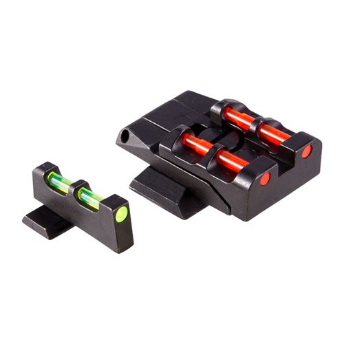 HIVIZ Adjustable Sight Set S&W M&P tarjoaa kirkkaat kuituoptiikat, säädettävän takasightin ja vaihdettavat LitePipe-värit tarkkuuden parantamiseksi kaikissa valaistusolosuhteissa.