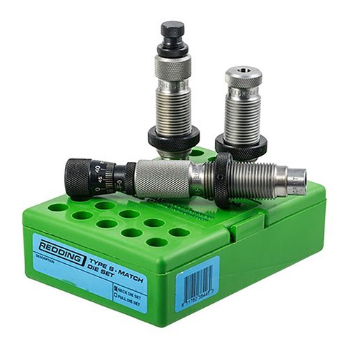 TYPE S Match Bushing Neck Die Set sisältää Bushing Neck Sizing Die, Body Die ja Competition Seating Die, tarjoten tarkkuutta ja toistettavuutta 28 Nosler -patruunoille.