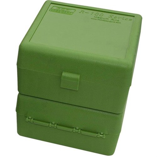 MTM CASE-GARDin FLIP TOP RIFLE AMMO BOX on kestävä, vuodattamaton ja helppokäyttöinen, täydellinen 100 patruunan säilytykseen. Mukana lataustarra.
