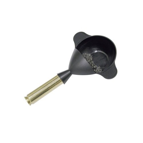 LYMAN POWDER PAL FUNNEL PAN on kätevä työkalu, joka toimii sekä scale panina että suppilona, helpottaen latausten punnitsemista tarkasti ja tehokkaasti.