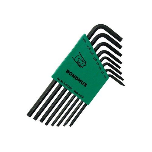 Bondhusin 8-osainen Torx-avainsetti sisältää T6-T25 avaimet, jotka on säilytetty lukittavassa kansiossa, estäen avainten häviämisen.