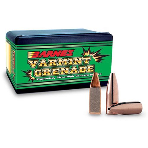 Barnes Varmint Grenade 22 kaliberin kuulat ovat lyijyttömiä, räjähtäviä ja erittäin frangibeleitä, jotka tuhoavat tehokkaasti pienriistaa jopa pitkiltä matkoilta.