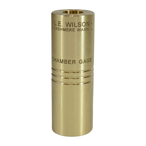 Tarkista ladattujen patruunoiden yhteensopivuus SAAMI-minimikammio mittojen kanssa L.E. WILSONin Brass Minimum Dimension Chamber Gages -mittarilla.