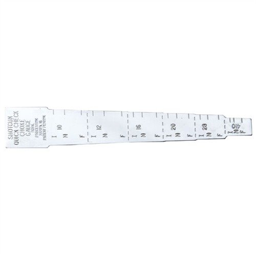 QUICK CHECK CHOKE GAUGE on ohut, kevyt ja ruostumattomasta teräksestä valmistettu mittari, joka sopii helposti taskuun ja mittaa choke constrictionin kaikissa haulikkokaliipereissa.