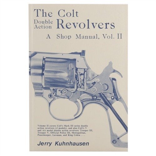 COLT DOUBLE ACTION REVOLVERS SHOP MANUAL-VOLUME II tarjoaa kattavat ohjeet J (Mk III), V ja AA (King Cobra) -malleille, mukaan lukien osien vaihto ja hienosäätö.