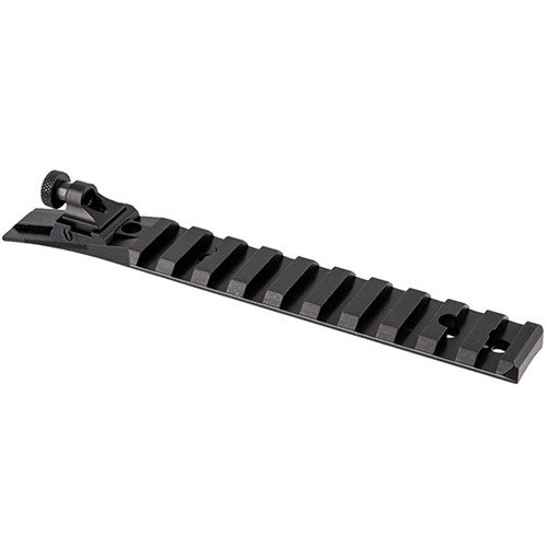 RUGER® 10/22® ACE IN THE HOLE - varasivut ja Picatinny-raili, sisältää säädettävän aperture sightin ja teräksisen kuituoptiikan etusivun.